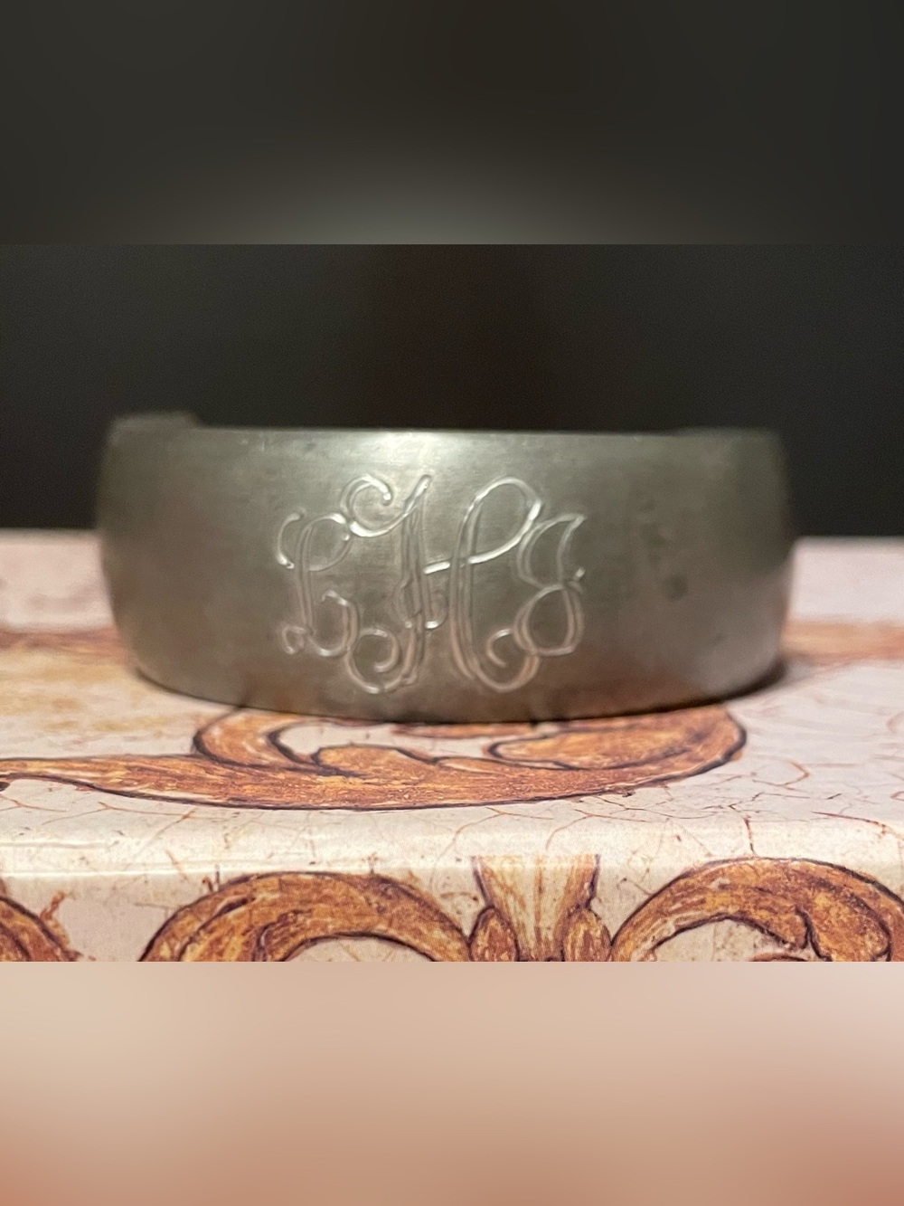 Vintage Monogrammed Pewter Cuff Bracelet